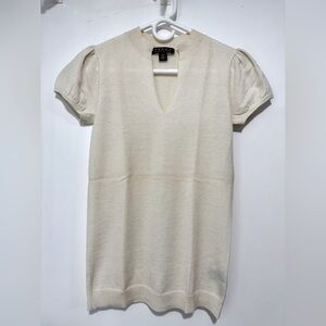 Karoo Mark Eisen Short Puff Sleeve V-Neck Sweater Ivory Size 0